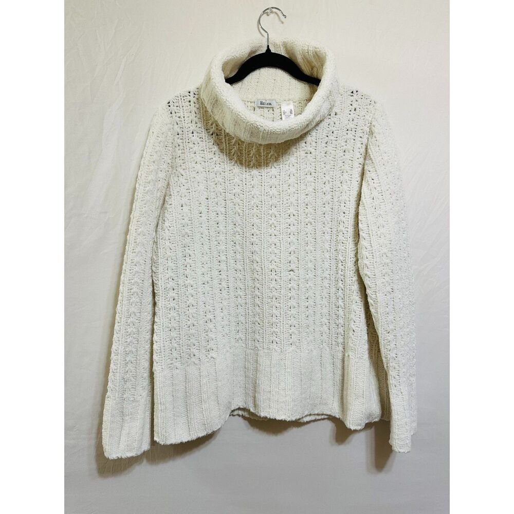 Liz & Co. Women's White Cowl Neck Loose Knit Soft and Comfy Sweater Size XL